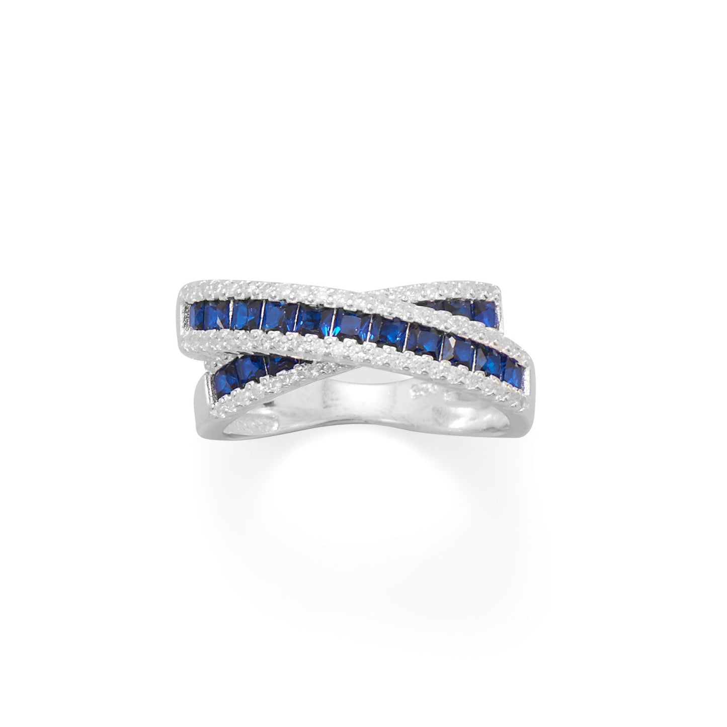 Blue CZ Overlapping Ring