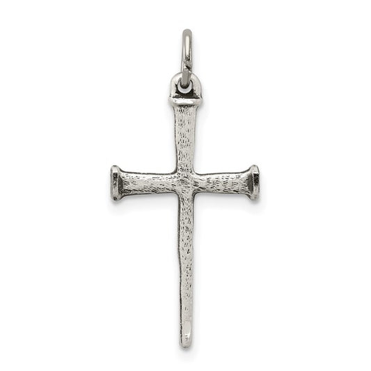 Solid .925 Sterling Silver Antique Nail Cross Pendant