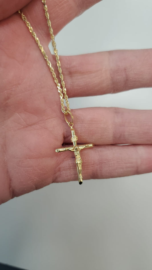 Solid 10k 2mm Rope Chain & Crucifix