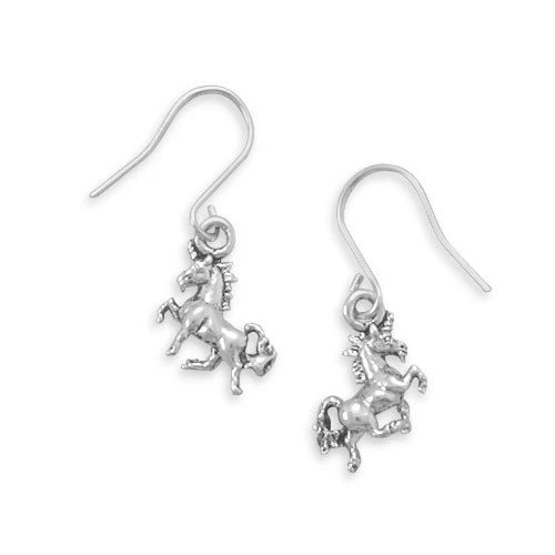 Pretty Prancing Pony French Wire Earrings - Sterling Silver