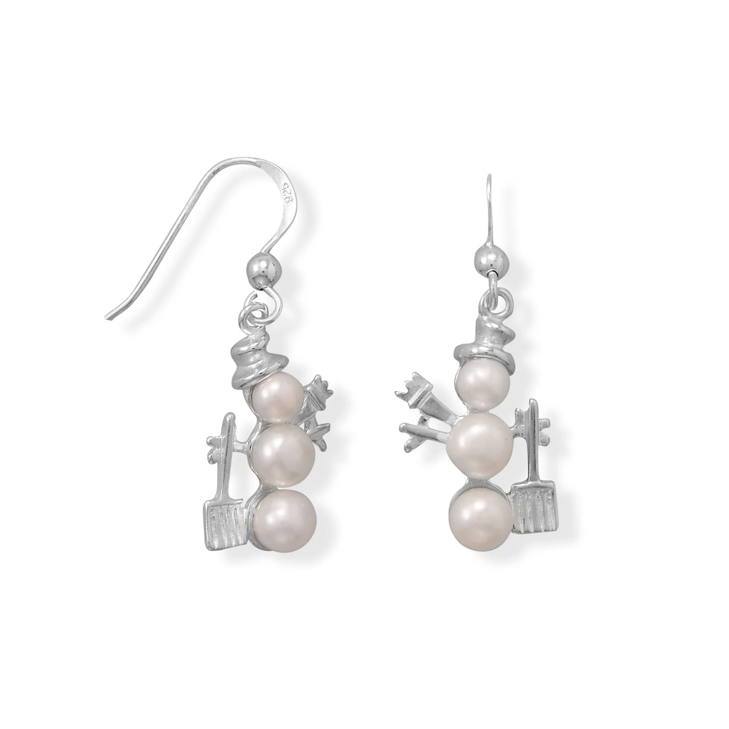 Cultured Freshwater Pearl Snowman Earrings - Sterling Silver