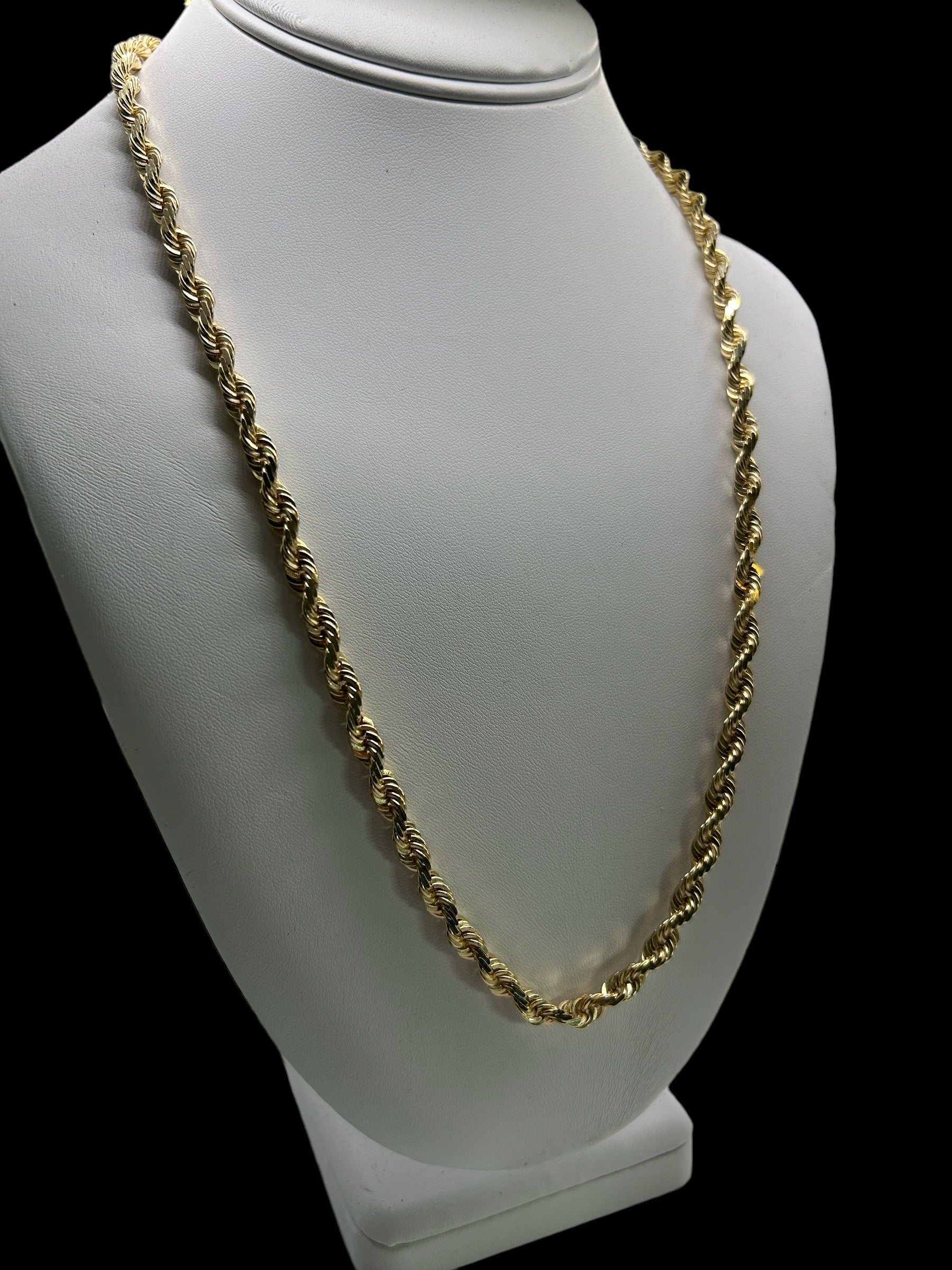 22 Inch 6mm Gold Rope Chain 10k 10K Real Yellow Gold Diamond-Cut
