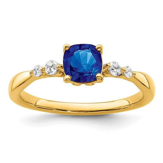 14K Yellow Gold Blue Sapphire & Diamond Accent Ring