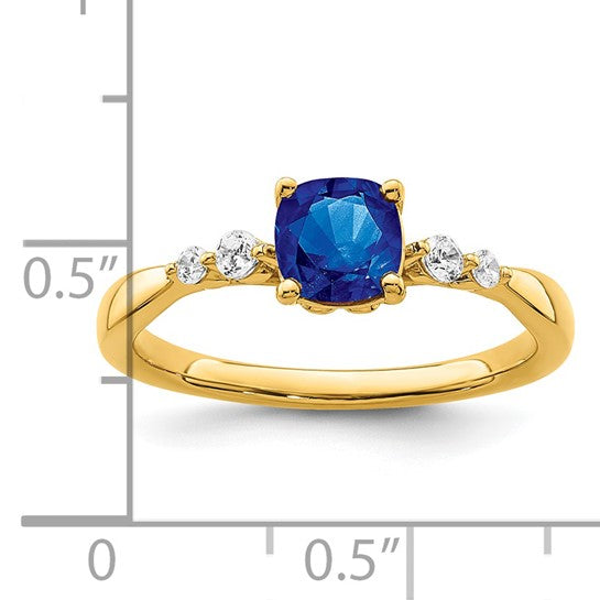 14K Yellow Gold Blue Sapphire & Diamond Accent Ring