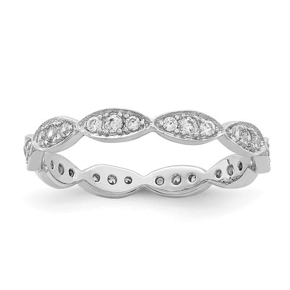 Sterling Silver Rhodium-Plated Scalloped CZ Eternity Band