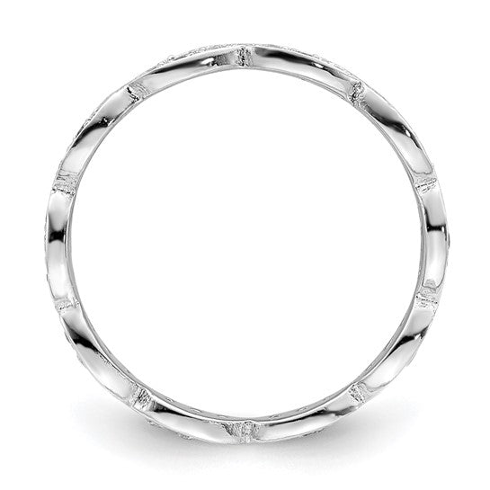 Sterling Silver Rhodium-Plated Scalloped CZ Eternity Band