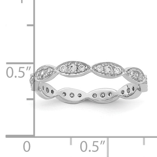 Sterling Silver Rhodium-Plated Scalloped CZ Eternity Band