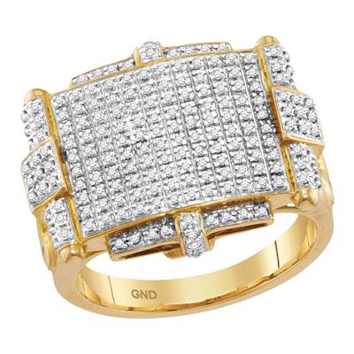 Men's 10K Yellow Gold Rectangle Cluster Ring with Round Yellow Diamonds