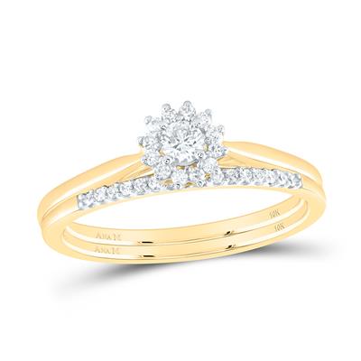 10k Gold 1/4 Cttw Halo Bridal Wedding Ring Set