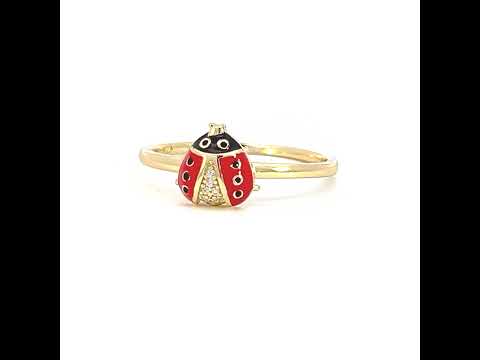 Sterling Silver, Yellow Enameled Lady Bug Ring