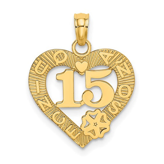 Elegant 14K Gold Heart Pendant for Quinceañera