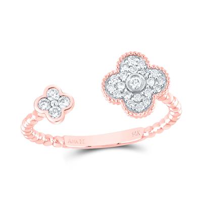 14 Beaded Clover Daimond Ring-Available in White, Yellow, or Rose Gold