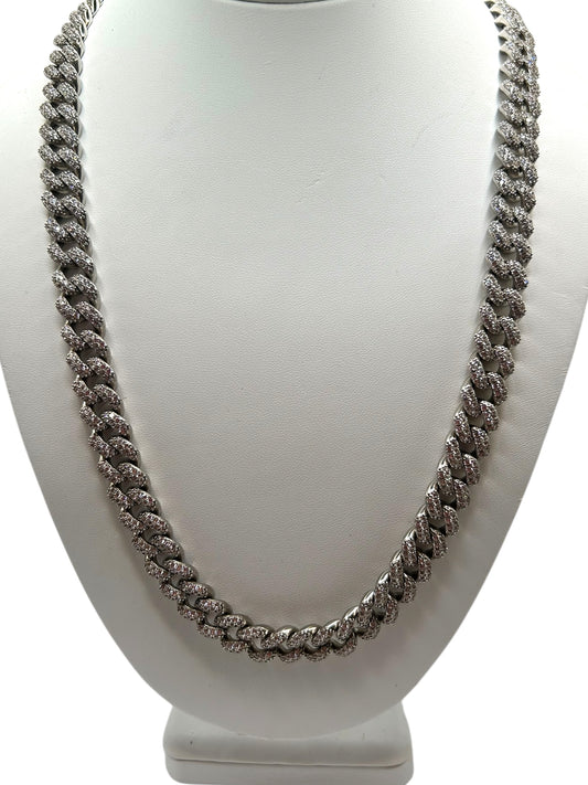 Sterling Silver 12mm Cubic Zirconia Monaco Chain