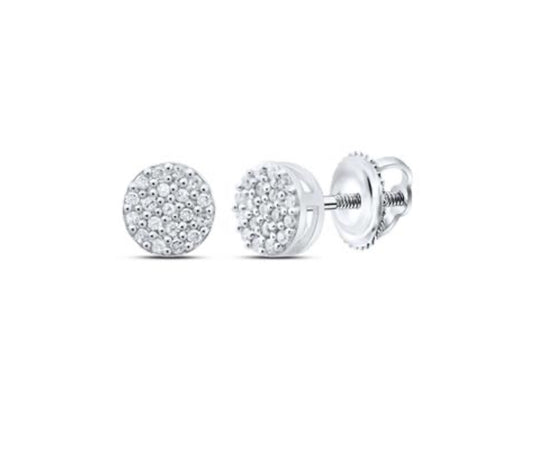 Sterling Silver Round Diamond Cluster Earrings - 1/10 CTTW