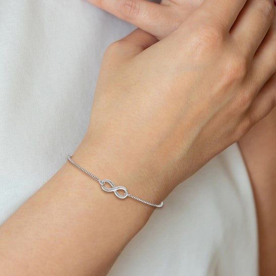 Sterling Silver Rhodium-Plated Infinity Adjustable Bracelet