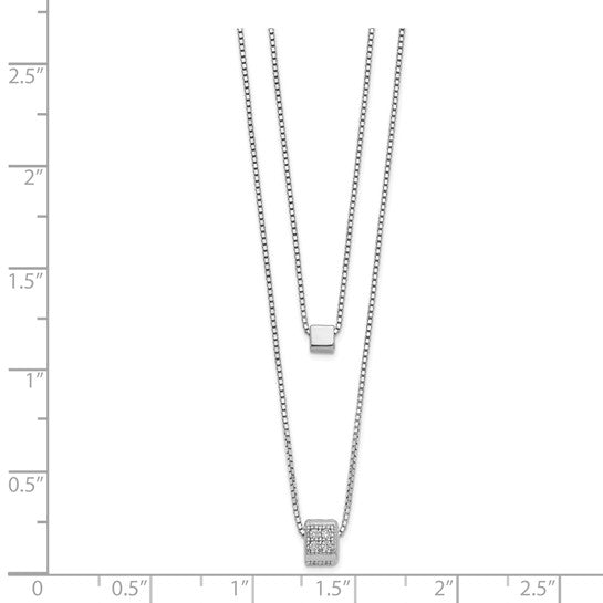 Multi-Strand Sterling Silver Necklace with CZ and Plain Square Beads