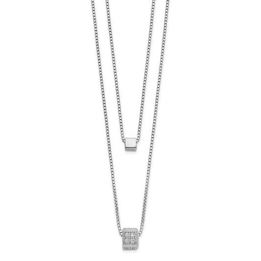 Multi-Strand Sterling Silver Necklace with CZ and Plain Square Beads