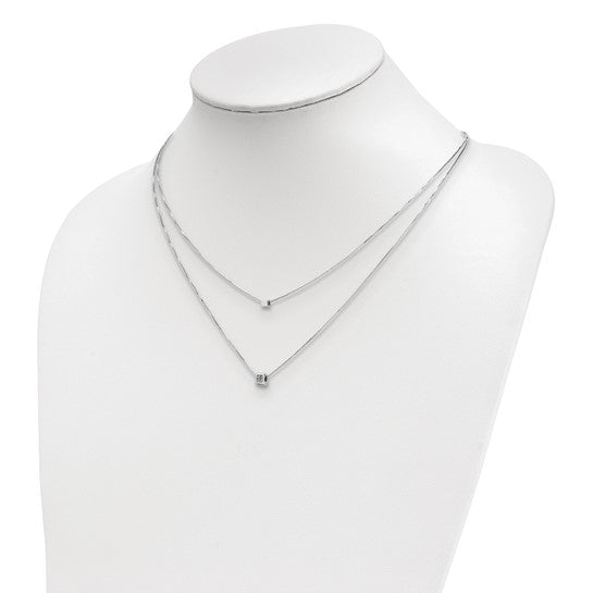 Multi-Strand Sterling Silver Necklace with CZ and Plain Square Beads