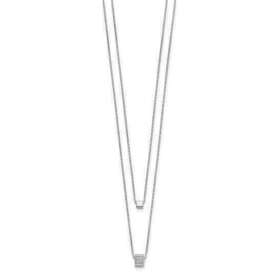 Multi-Strand Sterling Silver Necklace with CZ and Plain Square Beads