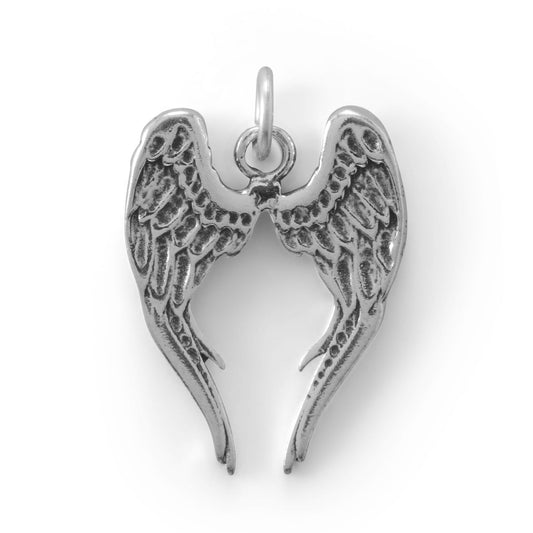 Oxidized 3D Pretty Angel Wings Charm - Sterling Silver