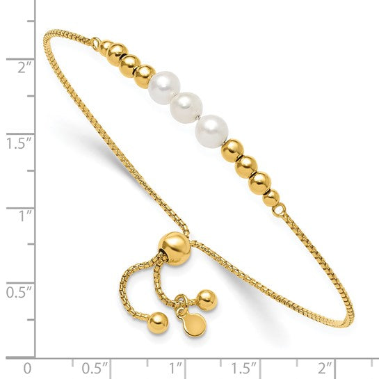 Elegant Gold-Toned Sterling Silver Pearl Adjustable Bolo Bracelet