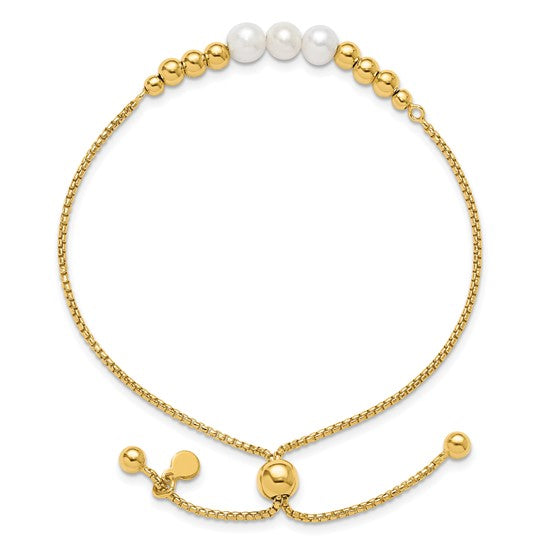 Elegant Gold-Toned Sterling Silver Pearl Adjustable Bolo Bracelet