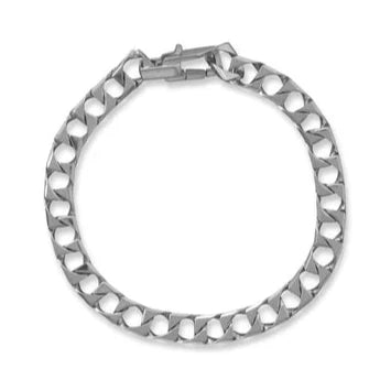 8-Inch Rhodium-Plated Sterling Silver Square Curb Chain Bracelet