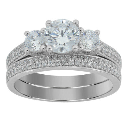 Three Stone Double Eternity Set - Wedding and Engagement Ring - Joyi Jewelers