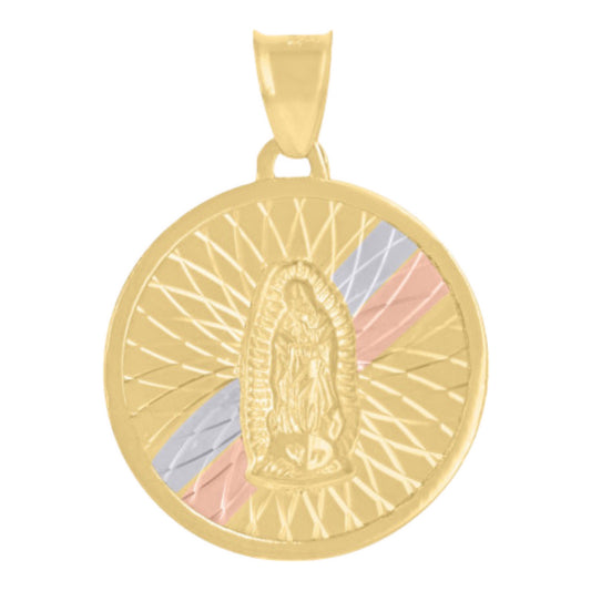14k Tri Color Round Virgen de Guadalupe Pendant